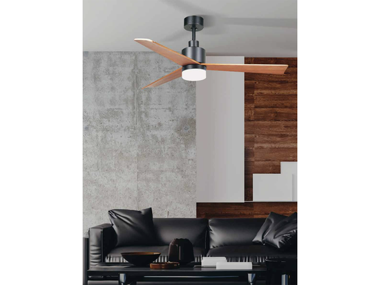 Stropný AC ventilátor s LED osvetlením, matne čierna, čerešňové drevo, ø132cm